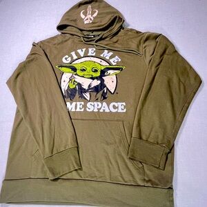 Star Wars Mandalorian Baby Yoda Hoodie Green Graphic “Give Me Some Space” Men M.